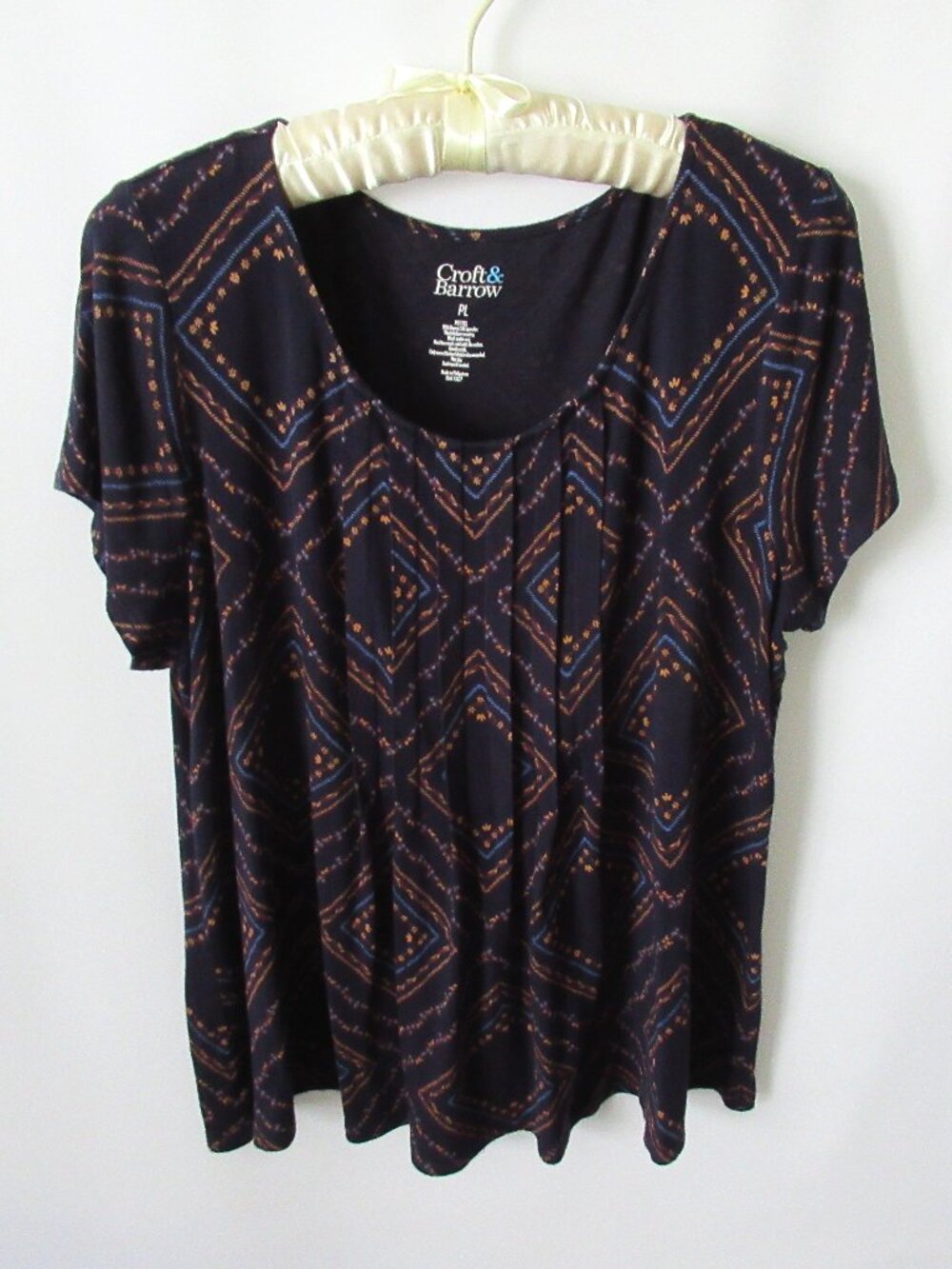 Croft & Barrow navy blue scoop neck pleated short sleeve tee *Sz PL*